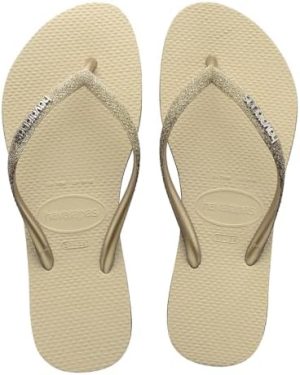 Havaianas Women Slim Sparkle me Flip Flops - Spring and Summer Pool Sandals for Women - Beige, 6W